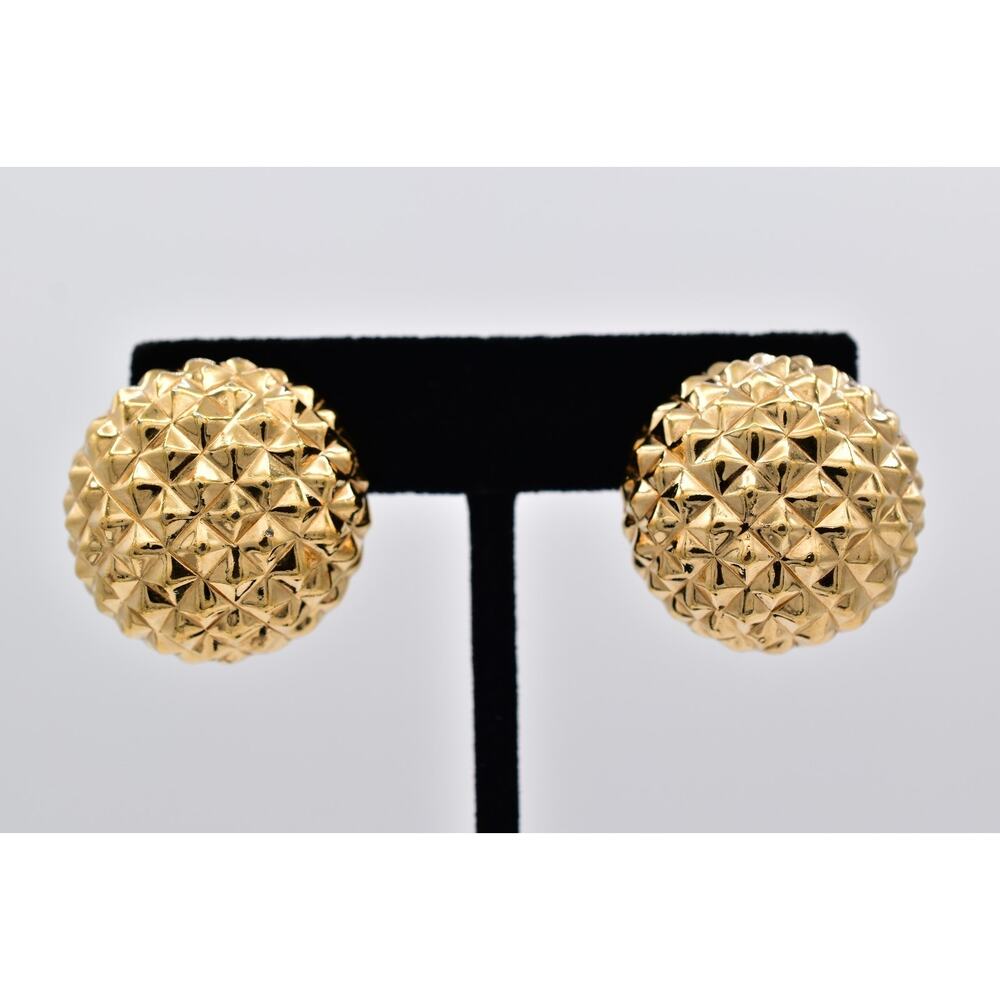 Ciner Vintage Rhinestone Crystal Clip On Earrings Wide Hoop Gold Signed BinAF